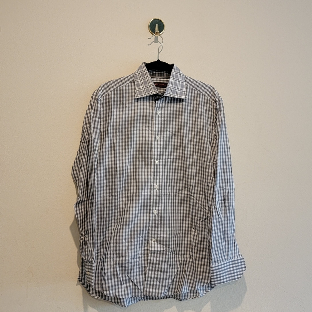 Etro Milano men's plaid button downs shirt size 41 Dress Shirt Long Sleeve